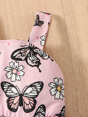 2pcs Baby Girls Butterfly Cami Dress & Hat Set for Summer