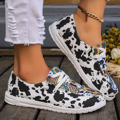 Sunflower & Dairy Cow Print Skate Shoes Lightweight Low Top Sport Shoes