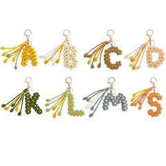 Yiflin Boho Initial Letter Keychain Daisy Car Key Keychain With Tassel
