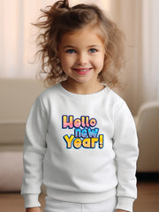 Girls Hello Year Pattern Crew Neck Long Sleeve Sweatshirt