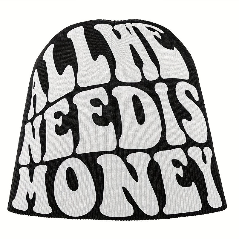 Money Beanie Letter Jacquard Hip Hop Knit Hat Unisex Y2K Skull Cap