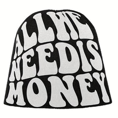 Money Beanie Letter Jacquard Hip Hop Knit Hat Unisex Y2K Skull Cap