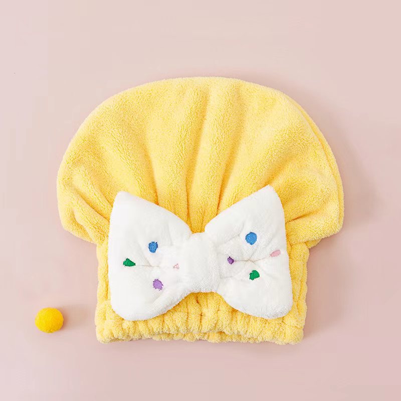 Kids Shower Cap Bow Dry Hair Coral Fleece Towel Cap