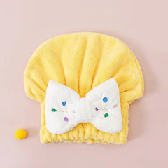 Kids Shower Cap Bow Dry Hair Coral Fleece Towel Cap