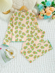 Kid's 2pcs Avocado Print Pajamas Set Long Sleeve Top & Pants Comfy PJ Set