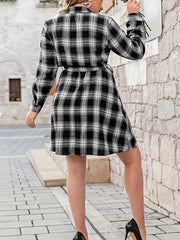 Plaid Print Long Sleeve Shirt Dress With Belt