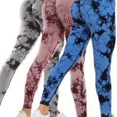 3pcs Tie Dye High Waist Butt Lifting Yoga Leggings Women's Activewear