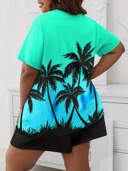 Ombre Coconut Tree Print Plus Size Pajama Set