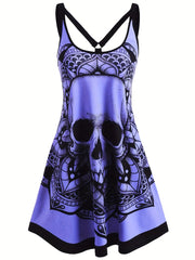 Skull & Graphic Print Tank Dress for Happy Halloween Women's Clothing