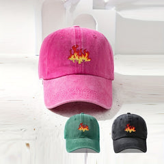 Flame Print Baseball Cap Washed Distressed Cotton Sports Hat