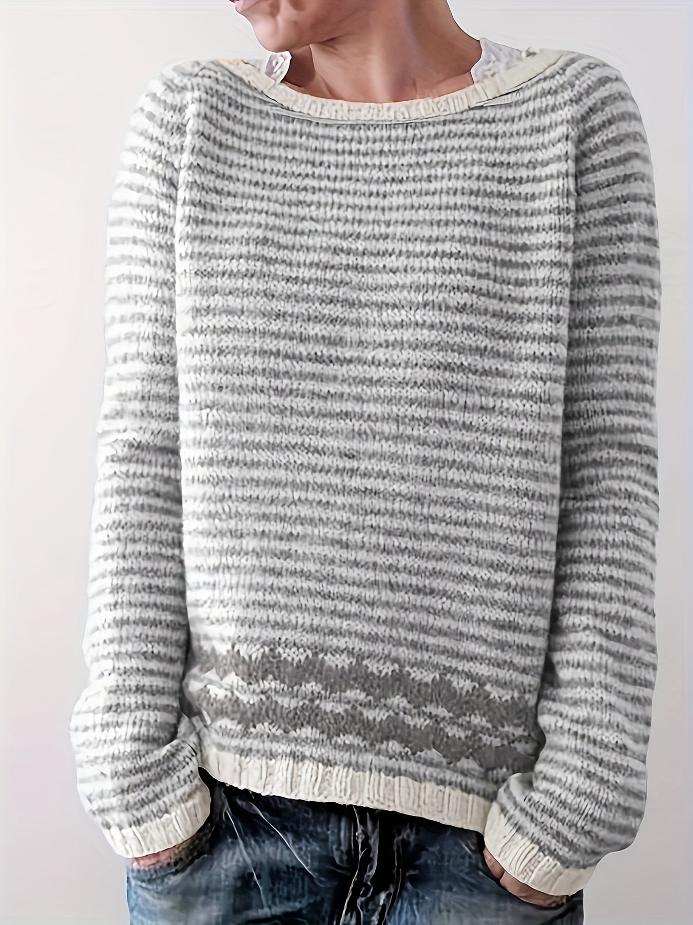 Casual Striped Sweater Women's Long Sleeve Pullover Jumper