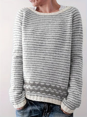 Casual Striped Sweater Women's Long Sleeve Pullover Jumper