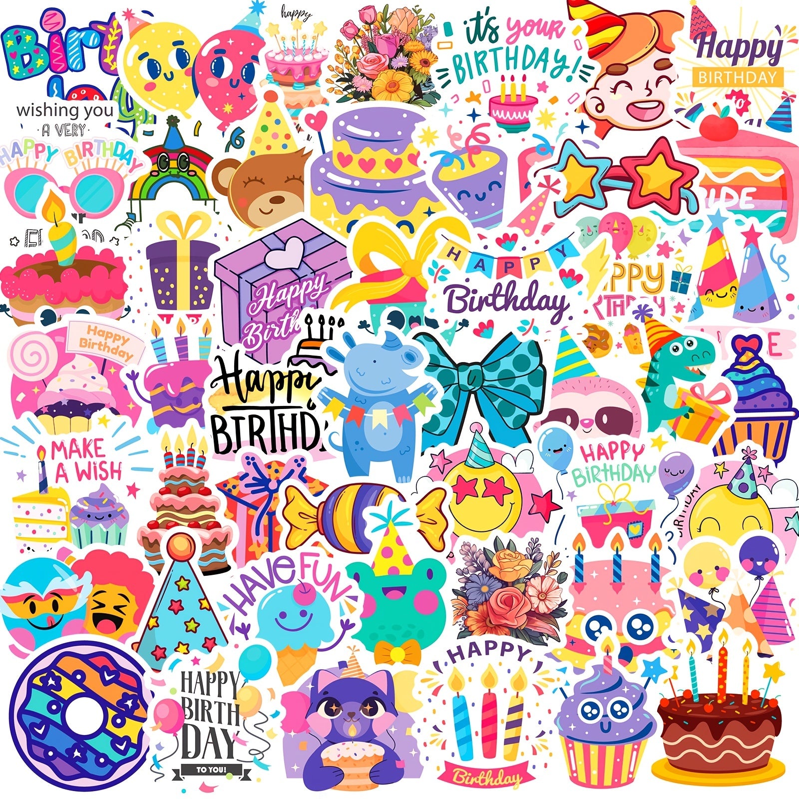 50pcs Happy Birthday Party Cartoon Graffiti Stickers Vinyl Waterproof Stickers