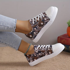 Women's Baseball Print Canvas Shoes Casual Lace Up Low Top Outdoor Sneakers