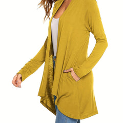 Open Front Drape Cardigan Long Sleeve Pocket Cardigan