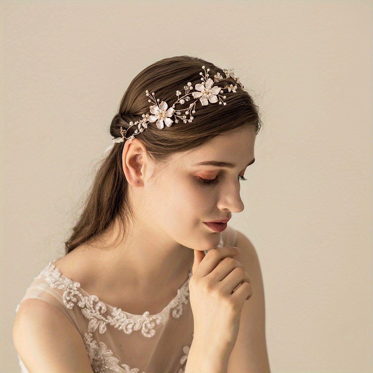 Crystal Flower Headband Faux Pearl Alloy Head Piece Women's Hair Accessories