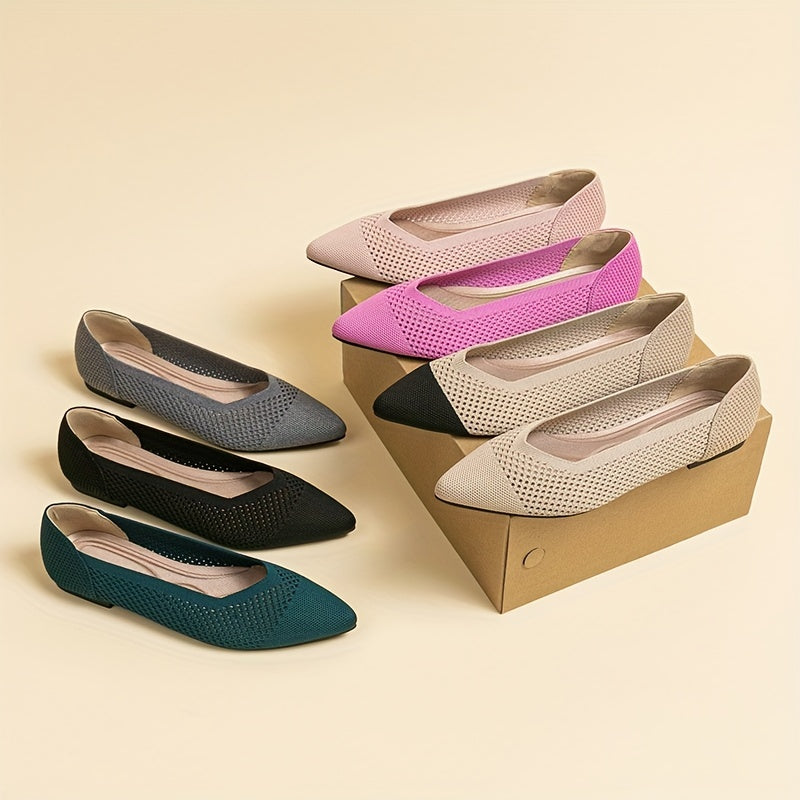 Women's Knitted Flat Shoes Pointed Toe Slip On Soft Sole Ballet Flats