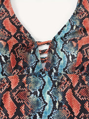 Sexy Swimsuit Women's Snake Print Cut Out One Piece