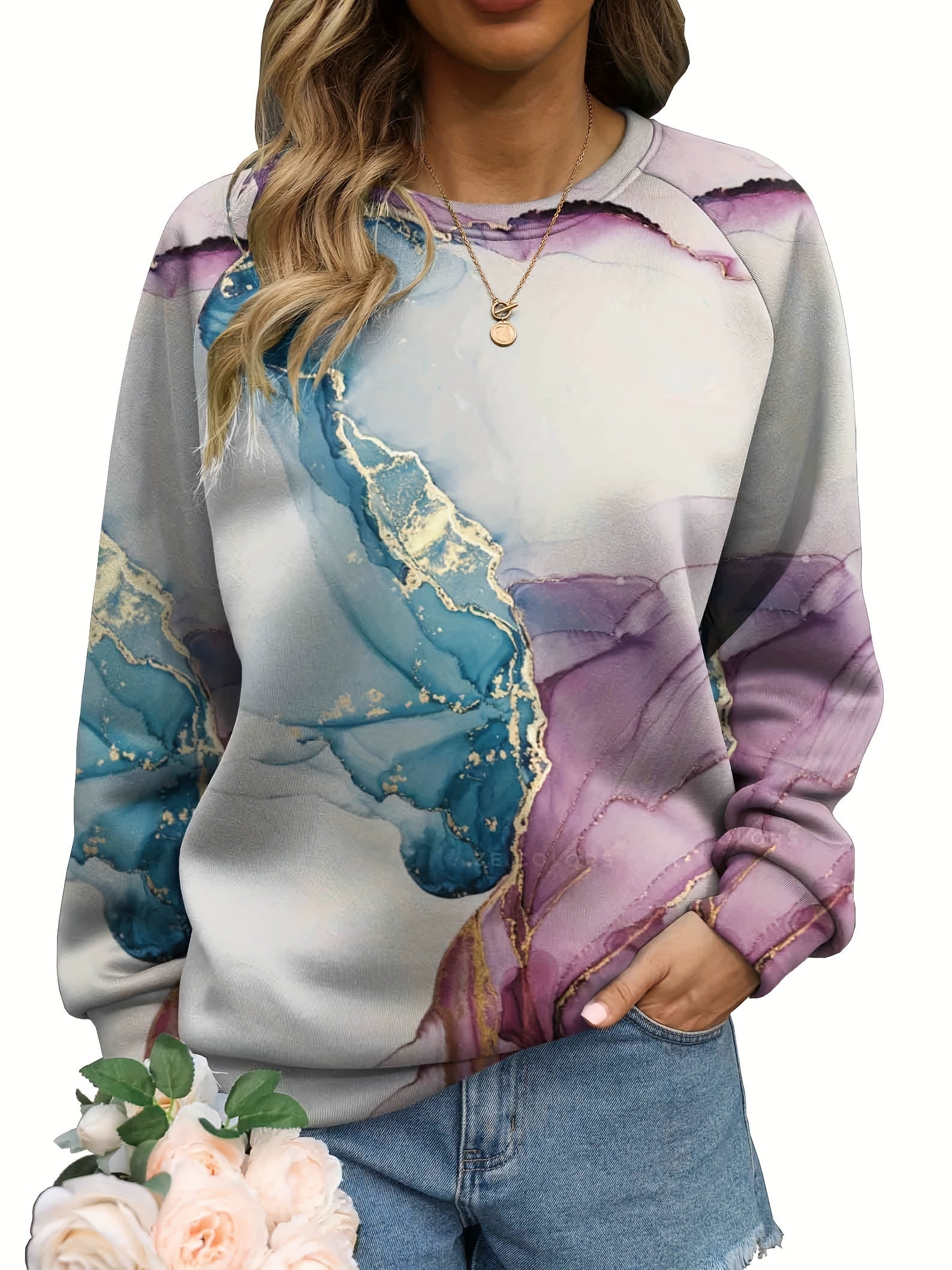 Tie-Dye Crew Neck Sweatshirt for Women