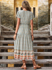 Boho Floral Print Dress Short Sleeve Casual Summer Spring Women's Clothing