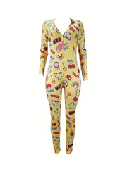 V Neck Long Sleeve Lounge Jumpsuit