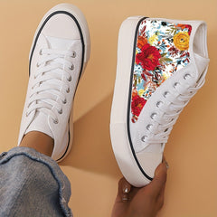 Floral Canvas High Top Shoes for Women Comfortable Lace Up Footwear