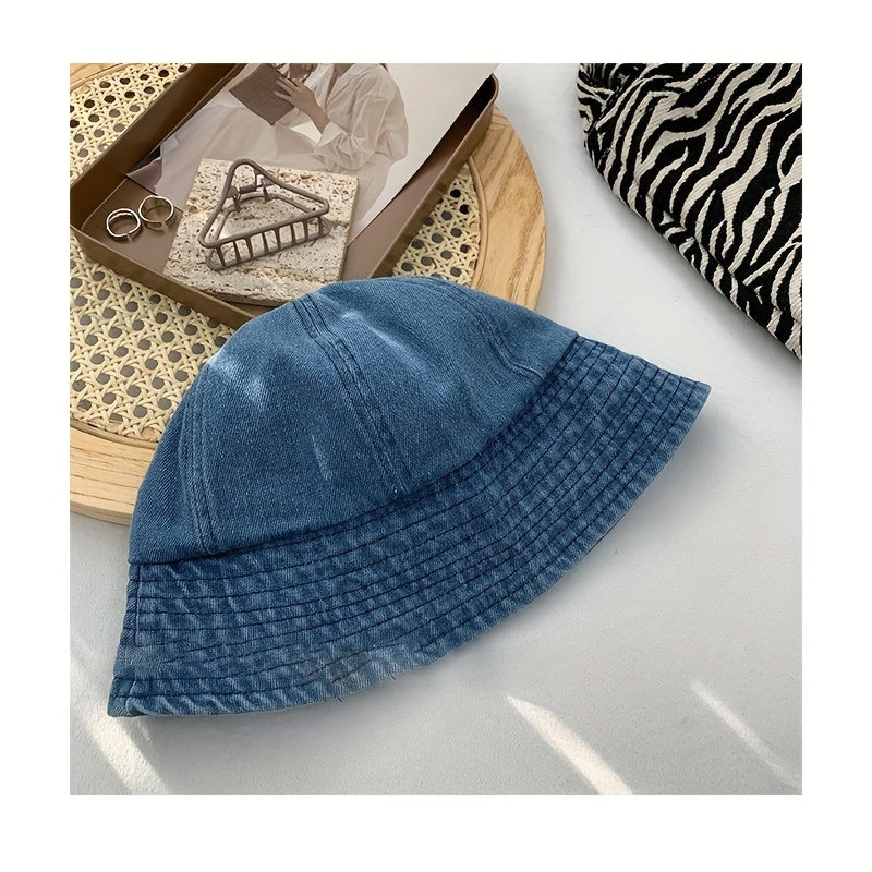 Dark Denim Bucket Hat Washed Casual Basin Hat Unisex Sunscreen Fisherman Cap