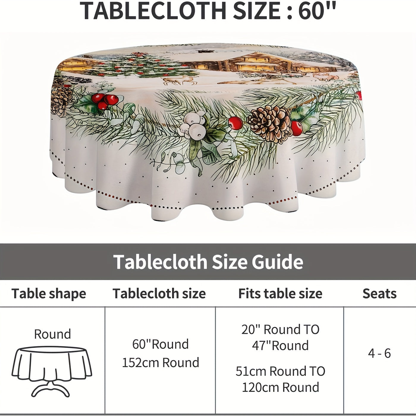 Polyester Tablecloth Merry Christmas Table Cover Christmas Tree Elk Pattern