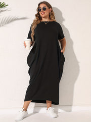Solid Short Sleeve Maxi Dress With Pockets