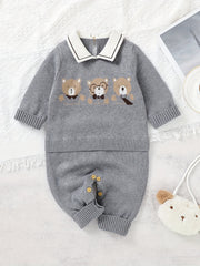Baby Boys Casual Cartoon Gentleman Sweater Jumpsuit