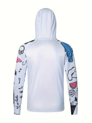 Men's Raglan Sleeve Fish Pattern Jacket Anti UV Sun Protection Fishing Hoodie
