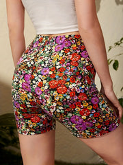 Women's High Stretch Floral Sports Shorts for Running and Workouts