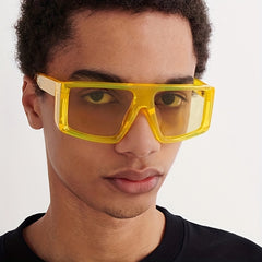 Men's Large Square Frame Sunglasses Flat Top UV400 Sunshade