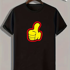 Thumb Up Pattern Print Men's Comfy Sports T shirt Graphic Tee