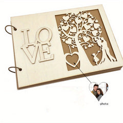 Wooden Wedding Guestbook Reception Book Mr Mrs LOVE Sign in Book Personalized