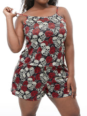 Rose & Skull Print Cami Top & Shorts Loungewear Set