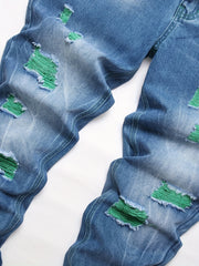 Slim Fit Ripped Jeans Men's Casual Street Style Distressed Denim Pants