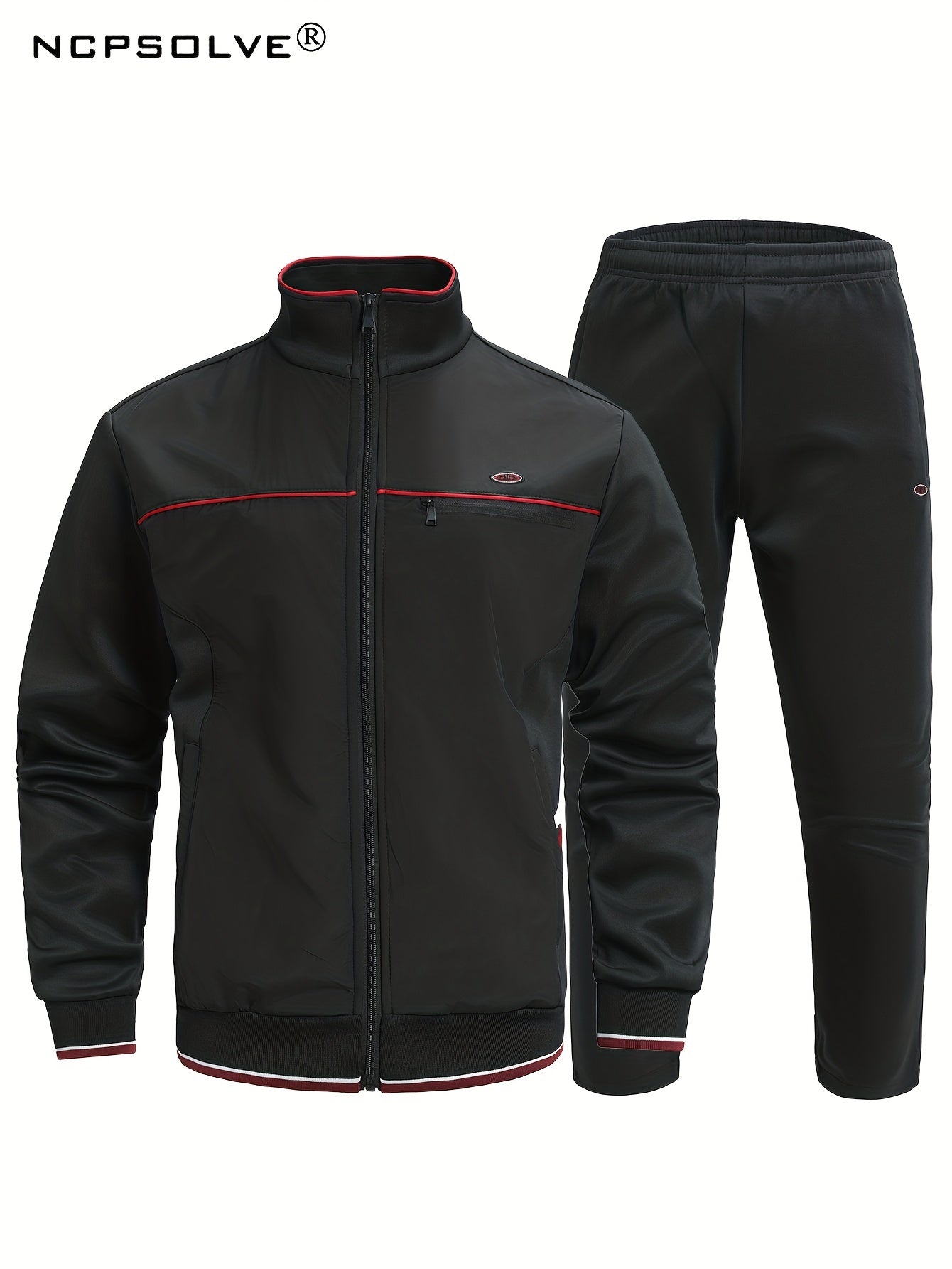 Men's Sports Suit Stand Collar Zip Up Jacket & Jogger Pants