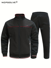 Men's Sports Suit Stand Collar Zip Up Jacket & Jogger Pants