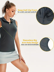 Loose Fit Sleeveless Hooded Workout Tank Top with Pockets