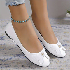 Women's Rhinestone & Bowknot Flat Shoes Slip On Faux Leather Shoes