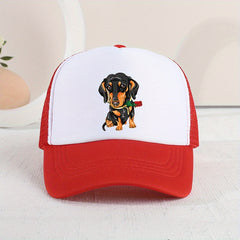 Mesh Print Rose Flower Dog Baseball Cap Sunshade Peaked Cap Trucker Hat