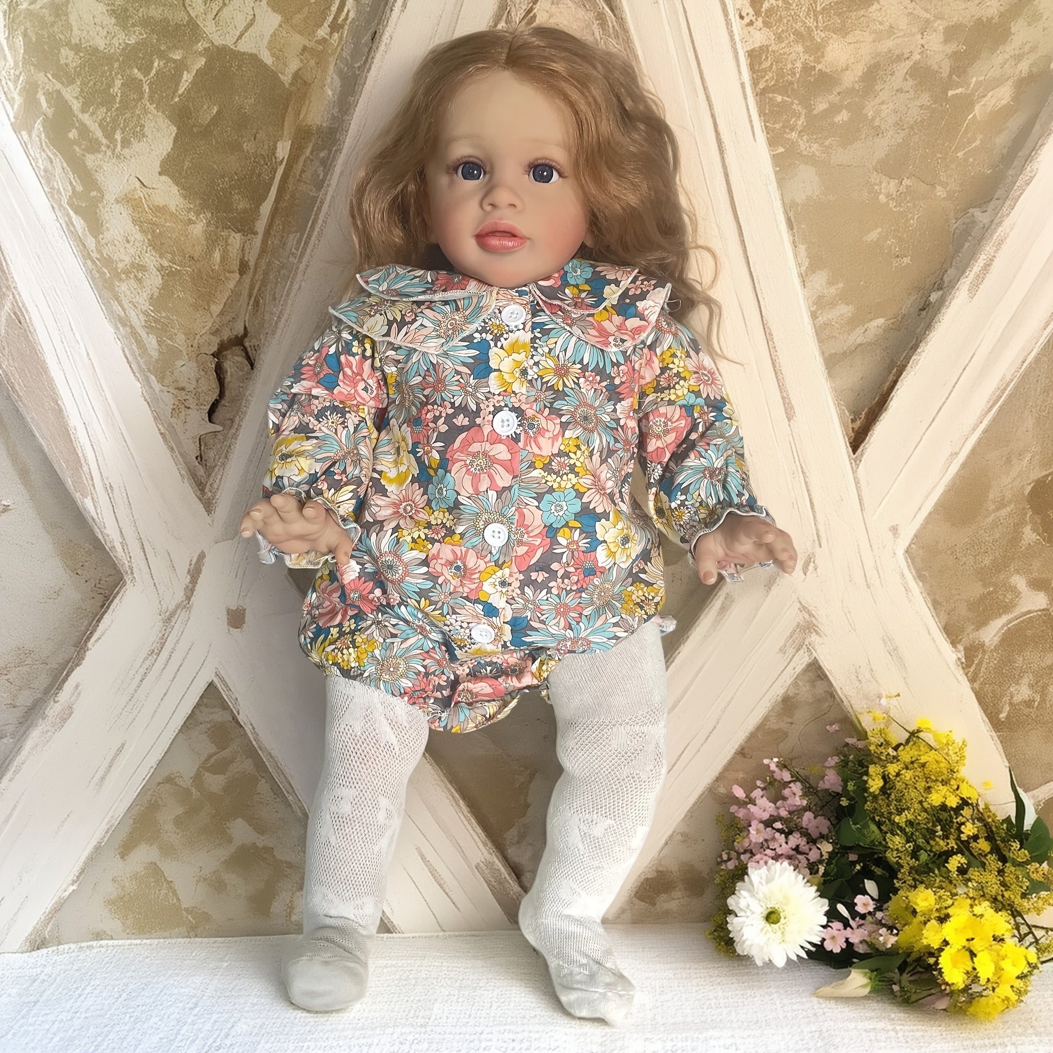 Pippa Reborn Doll, Floral Dress, Realistic Hair