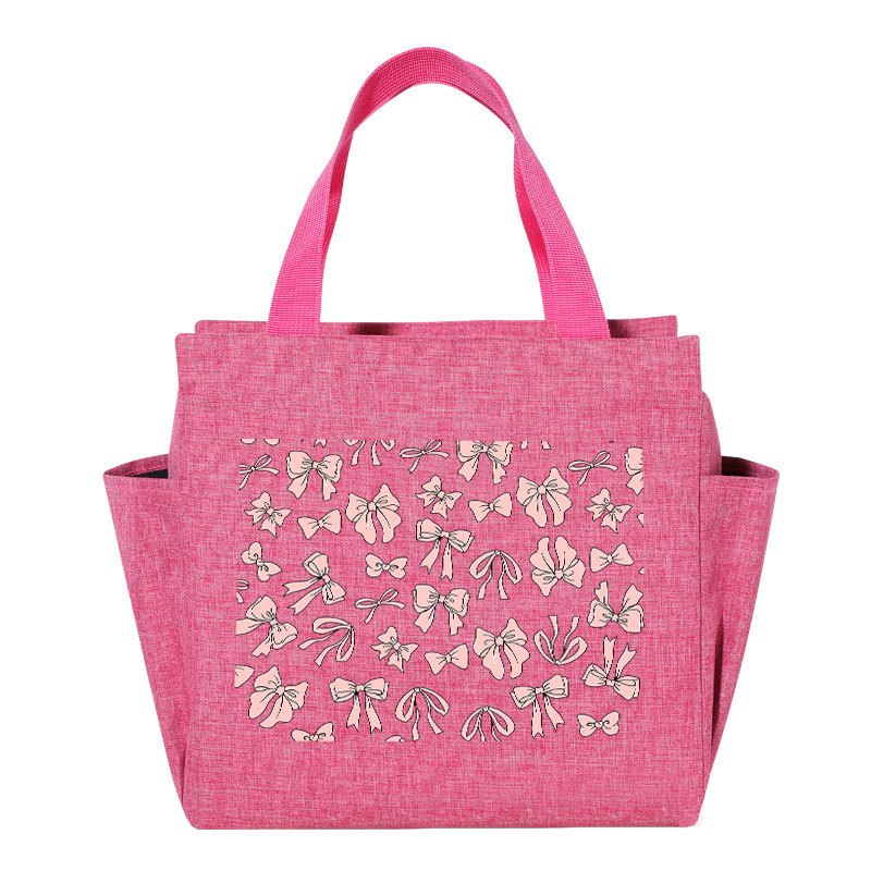 Pink Ribbon Insulated Lunch Bag Thick Cooler Box Canvas Portable Tote Women's
