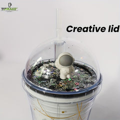 Astronaut Tumbler With Lid And Straw 480ml Double Layer Plastic Water Bottle