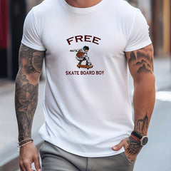 Skateboarder & Mountain Print Men's Comfy T shirt Graphic Tee