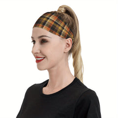 Men's Vintage Plaid Headband Earthy Tones Brown Orange Soft Fabric
