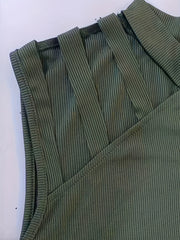Solid Ribbed Cut Out Mock Neck Tank Top