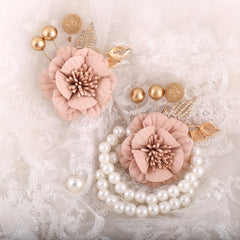Bridal Flower Faux Pearl Beaded Wristband Rhinestone Jewelry