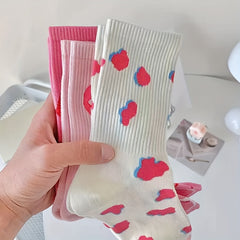 3 Pairs Heart & Leopard Print Socks Mid Tube Women's Stockings